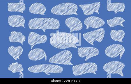 Set of speak bubble text. Scribble frames. Chatting box, message box design. Balloon doodle style of thinking sign.Vector illustration Stock Vector
