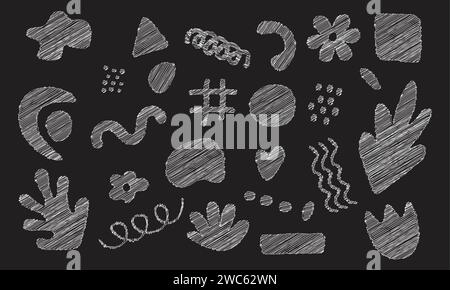 Black Abstract Art Set with trendy scribble texture. Set of abstract creative artistic elements. Vector illustration Stock Vector