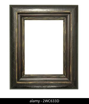 decorative antique black  leather-covered frame isolated on white background Stock Photo