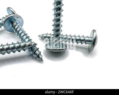 Self tapping screws for wood on a white background Stock Photo