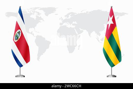 Costa Rica and Togo flags for official meeting against background of world map. Stock Vector
