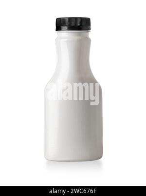 a small plastic yogurt bottle on a white background Stock Photo