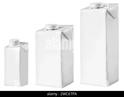 set of diffrent milk white carton packages on white background Stock Photo