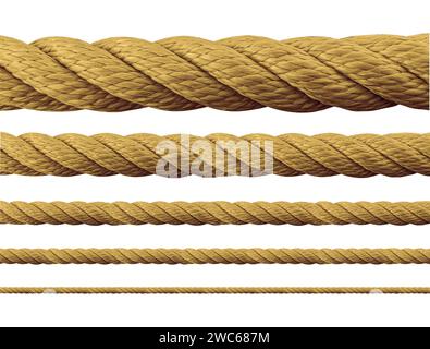 A collection of different string ropes isolated on a white background Stock Photo