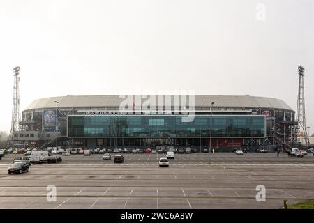 Rotterdam, Nederland. 14th Jan, 2024. ROTTERDAM, NEDERLAND - JANUARY 14: Stadion of Feyenoord during the Dutch Eredivisie match between Feyenoord and NEC Nijmegen at Stadion Feijenoord on January 14, 2024 in Rotterdam, Nederland. (Photo by Hans van der Valk/Orange Pictures) Credit: Orange Pics BV/Alamy Live News Stock Photo