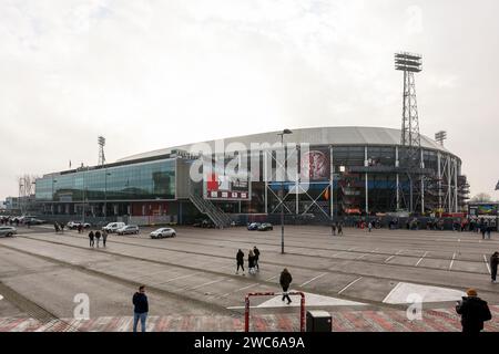 Rotterdam, Nederland. 14th Jan, 2024. ROTTERDAM, NEDERLAND - JANUARY 14: Stadion of Feyenoord before the Dutch Eredivisie match between Feyenoord and NEC Nijmegen at Stadion Feijenoord on January 14, 2024 in Rotterdam, Nederland. (Photo by Hans van der Valk/Orange Pictures) Credit: Orange Pics BV/Alamy Live News Stock Photo