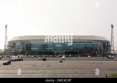 Rotterdam, Nederland. 14th Jan, 2024. ROTTERDAM, NEDERLAND - JANUARY 14: Stadion of Feyenoord during the Dutch Eredivisie match between Feyenoord and NEC Nijmegen at Stadion Feijenoord on January 14, 2024 in Rotterdam, Nederland. (Photo by Hans van der Valk/Orange Pictures) Credit: dpa/Alamy Live News Stock Photo