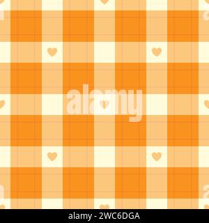 Gingham pattern with hearts. Seamless tartan vichy check plaid for gift card, wrapping paper, invitation on Valentines Day print. Stock Vector