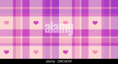 Gingham pattern with hearts. Seamless tartan vichy check plaid for gift card, wrapping paper, invitation on Valentines Day print. Stock Vector