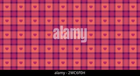 Gingham pattern with hearts. Seamless tartan vichy check plaid for gift card, wrapping paper, invitation on Valentines Day print. Stock Vector