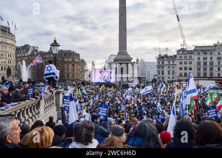 January 14, 2024, London, England, Uk: Thousands of pro-Israel protesters gather in Trafalgar Square to mark 100 days since the attack by Hamas on Israel on 7 October 2023. (Credit Image: © Vuk Valcic/ZUMA Press Wire) EDITORIAL USAGE ONLY! Not for Commercial USAGE! Stock Photo