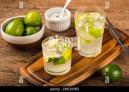 Brazilian Caipirinha. Cachaça drink with lemon. Stock Photo
