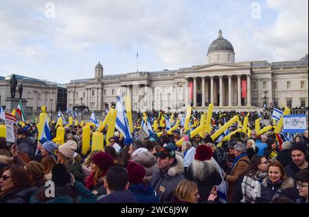 January 14, 2024, London, England, Uk: Thousands of pro-Israel protesters gather in Trafalgar Square to mark 100 days since the attack by Hamas on Israel on 7 October 2023. (Credit Image: © Vuk Valcic/ZUMA Press Wire) EDITORIAL USAGE ONLY! Not for Commercial USAGE! Stock Photo