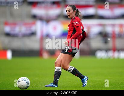 Manchester United's Katie Zelem during the Adobe Women's FA Cup fourth round match at the Leigh Sports Village Stadium, Manchester. Picture date: Sunday January 14, 2024. Stock Photo