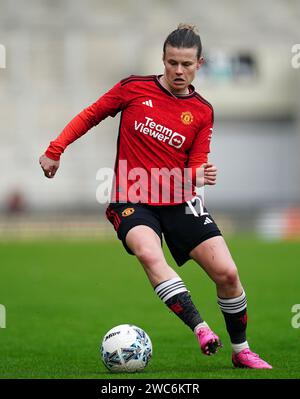 Manchester United's Hayley Ladd during the Adobe Women's FA Cup fourth round match at the Leigh Sports Village Stadium, Manchester. Picture date: Sunday January 14, 2024. Stock Photo