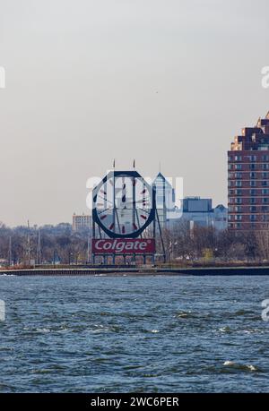 Colgate Clock, an unofficial landmark originally atop Colgate-Palmolive Headquarters on Hudson Street, is now maintained by neighboring Goldman Sachs. Stock Photo