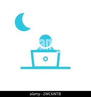 Night working icon, office, avatar, person, from blue icon set Stock Vector