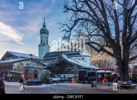 Garmisch-Partenkirchen: church St. Martin, square Mohrenplatz in Oberbayern, Upper Bavaria, Zugspitz-Region, Bayern, Bavaria, Germany Stock Photo