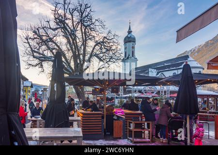 Garmisch-Partenkirchen: church St. Martin, square Mohrenplatz in Oberbayern, Upper Bavaria, Zugspitz-Region, Bayern, Bavaria, Germany Stock Photo