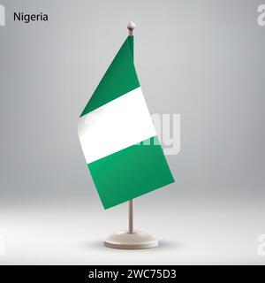 Flag of Nigeria hanging on a flag stand. Usable for summit or conference presentaiton Stock Vector