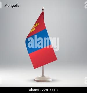 Flag of Mongolia hanging on a flag stand. Usable for summit or conference presentaiton Stock Vector