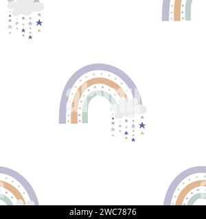 Boho baby rainbow seamless pattern. Boho color rainbow background for your project Stock Vector