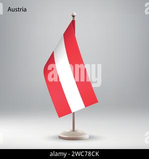 Flag of Austria hanging on a flag stand. Usable for summit or conference presentaiton Stock Vector