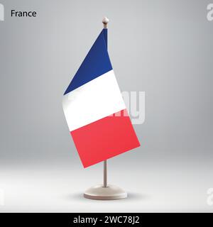 Flag of France hanging on a flag stand. Usable for summit or conference presentaiton Stock Vector