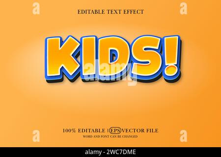 Kids 3D effect editable vector text mockup Stock Vector