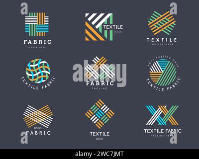 Textile logo. Symbols for sewing industry tailor workshop badges recent vector templates set with place for text Stock Vector