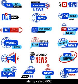 News tv logo. Entertainment badges collection recent vector live news social media templates Stock Vector