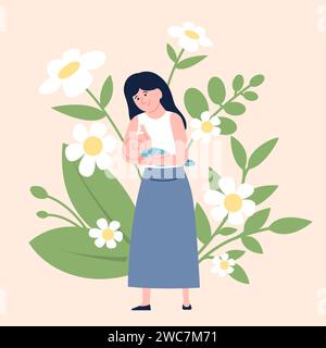 Motherhood concept. Happy mother feed newborn, breastfeeding and mom love scene. Woman holding baby, lactation and health recent vector scene Stock Vector