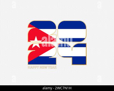 Abstract numbers 2024 with flag of Cuba. Vector illustration. Stock Vector
