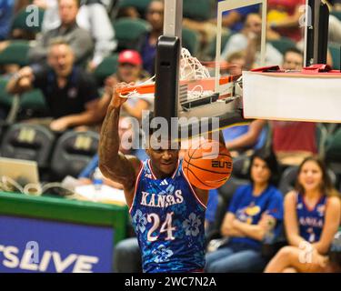 Kansas forward K.J. Adams Jr. after a dunk against Texas