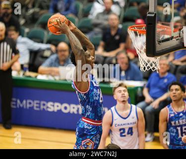 Kansas forward K.J. Adams Jr. after a dunk against Texas