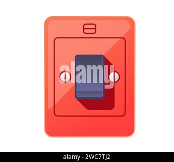 Red light switch on the wall. Flat vector illustration Stock Vector