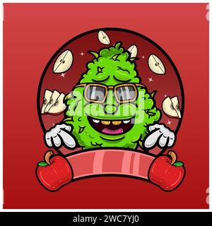 Apple Flavor with Weed Mascot Cartoon. Weed Design For Logo, Label and Packaging Product. Vector and Illustration. Stock Vector