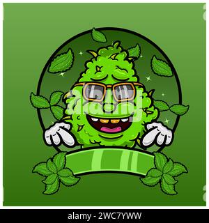 Mint Flavor with Weed Mascot Cartoon. Weed Design For Logo, Label and Packaging Product. Vector and Illustration. Stock Vector