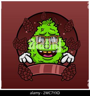 Pine Flavor with Weed Mascot Cartoon. Weed Design For Logo, Label and Packaging Product. Vector and Illustration. Stock Vector
