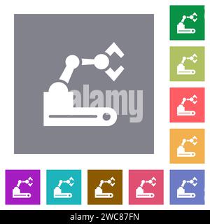 Robotic arm flat icons on simple color square backgrounds Stock Vector