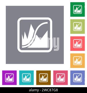 Adjust image curves flat icons on simple color square backgrounds Stock Vector