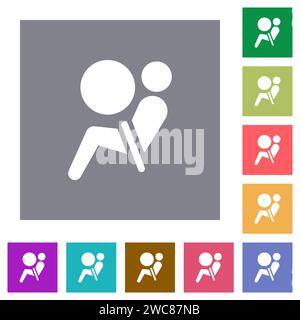 Air bag dashboard indicator flat icons on simple color square backgrounds Stock Vector