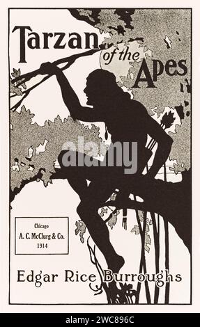 ‘Tarzan of the Apes’ by Edgar Rice Burroughs (1875-1950) title page of 1914 first edition published by A. C. McClurg & Co., Chicago featuring artwork by J. Allen St. John (1872-1957). Credit: Private Collection / AF Fotografie Stock Photo