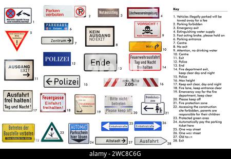 German Traffic Signs Isolated Over White (including Key With Texts Translation) Stock Photo