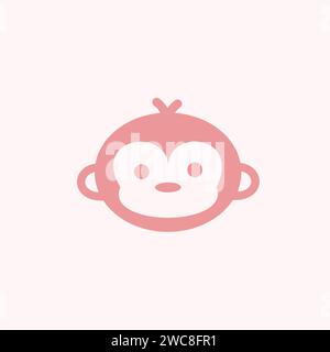 A logo featuring a cute monkey face in pastel pink, designed in a happy and minimalist style. Stock Vector