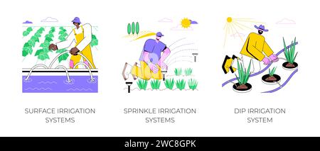 Surface irrigation systems isolated cartoon vector illustrations Stock ...