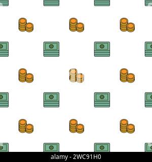 Seamless Pattern with money and coins. Banknotes background. Vector flat illustration. Stock Vector