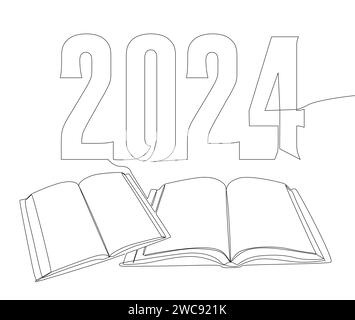 One Continuous Line Of Book With The Number 2024 Thin Line   One Continuous Line Of Book With The Number 2024 Thin Line Illustration Vector Concept Contour Drawing Creative Ideas 2wc921k 