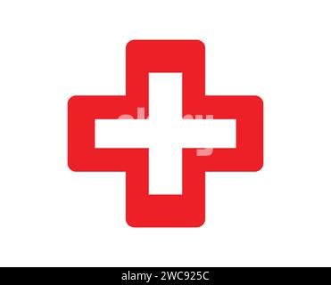 White hospital medic cross plus. Button symbol icon logo sticker isolated editable Stock Vector