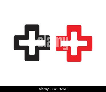 Black and red plus cross button symbols icon logo sticker isolated editable. Stock Vector